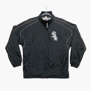 Chicago White Sox Track Jacket Womens 14/16 Black Full Zip Windbreaker Vintage